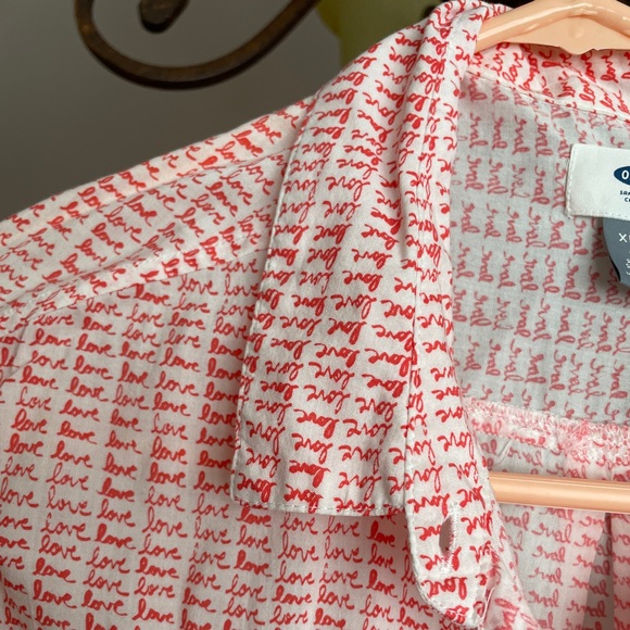 Red/White “Love” Button Down Shirt, Size: XL (14), Old Navy - Picture 3 of 4